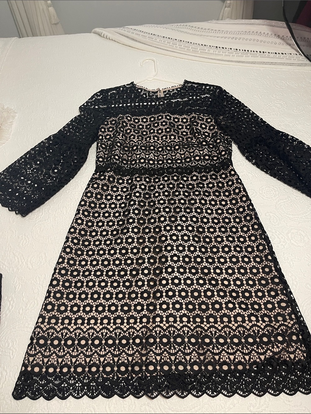 J. Crew Black Lace Long Sleeve Dress with Nude Lining